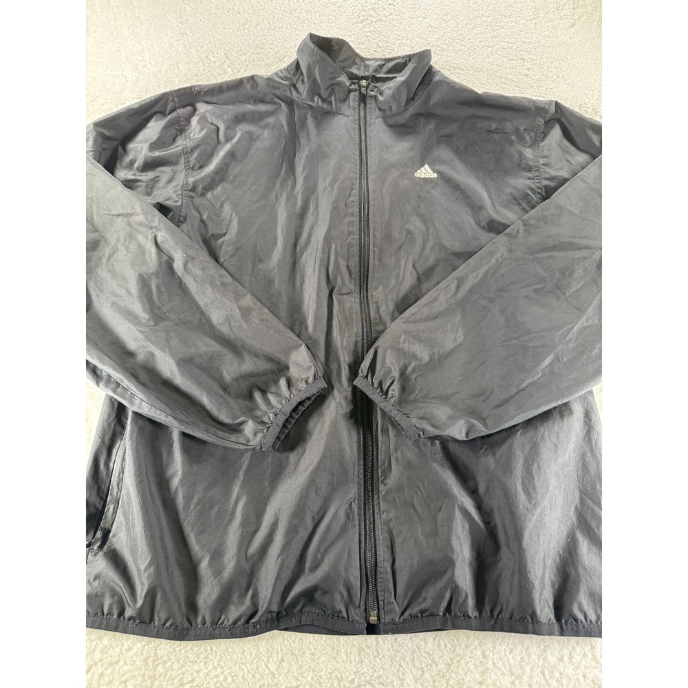 Vtg Y2k Adidas Black Full Zip Windbreaker‎ Jacket Men's Size XL Athletic Workout